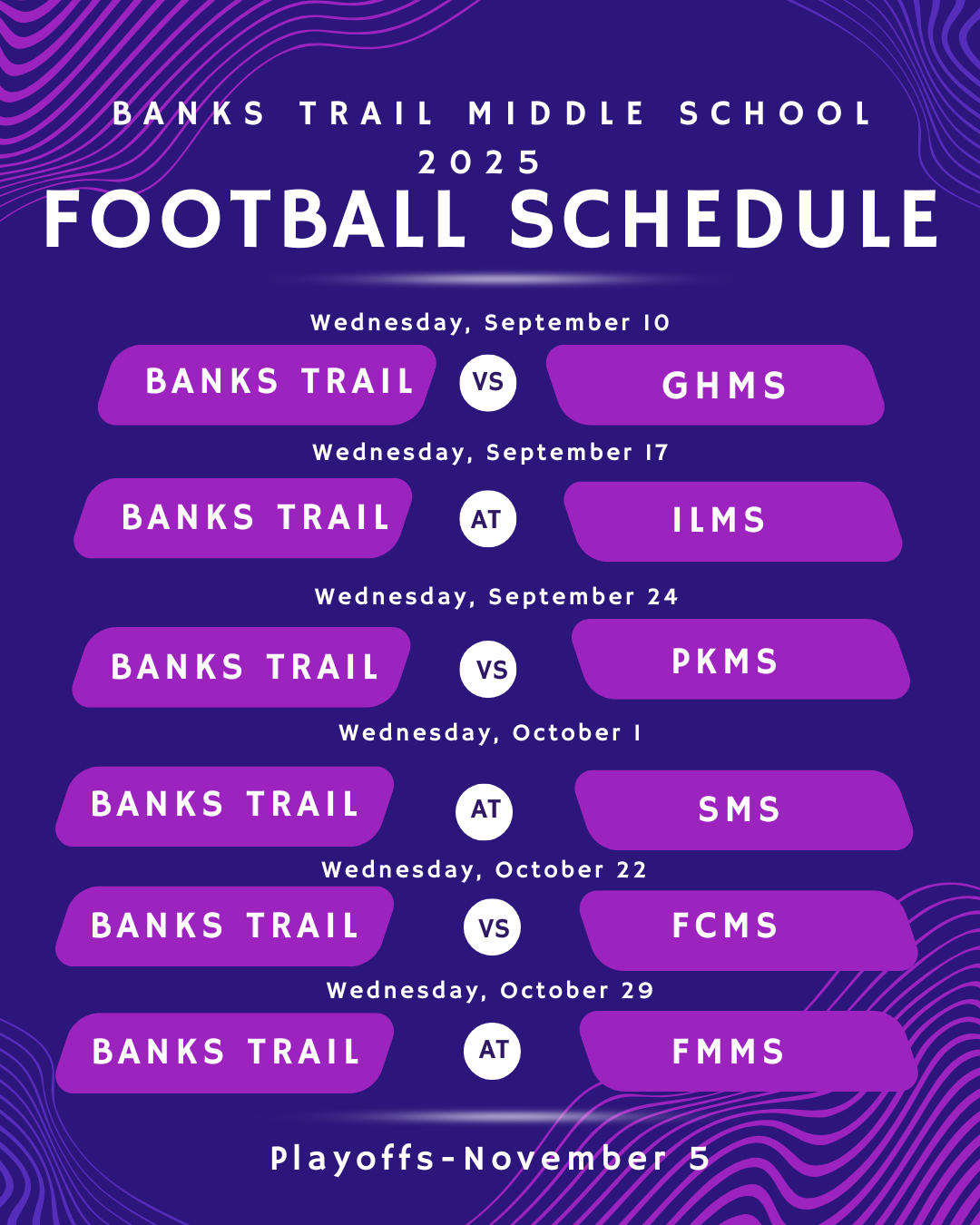 BTMS 2025 Football schedule