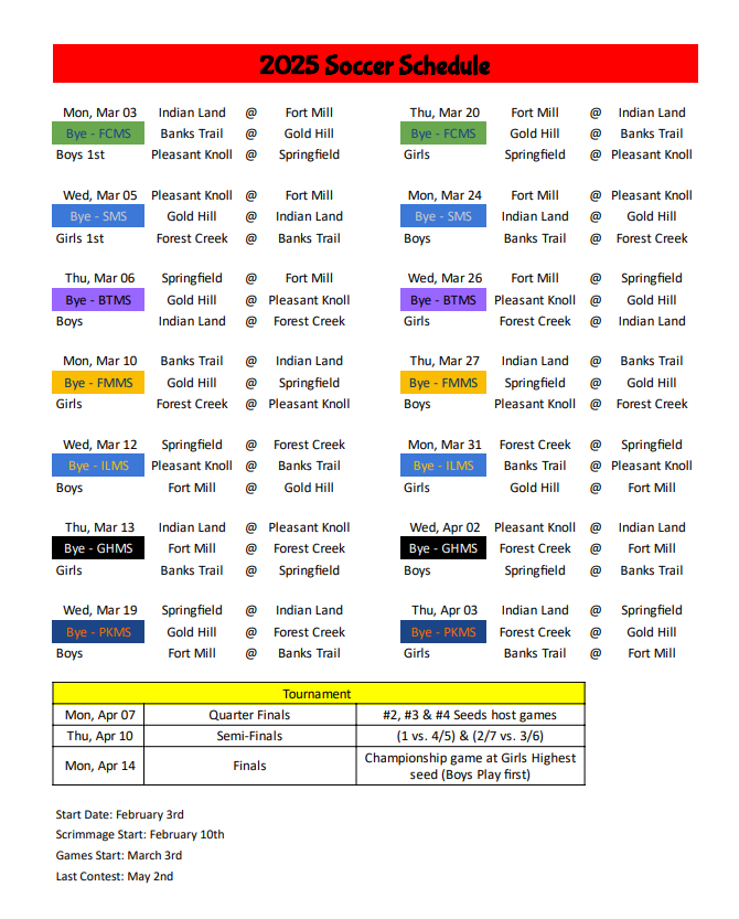 Soccer schedule