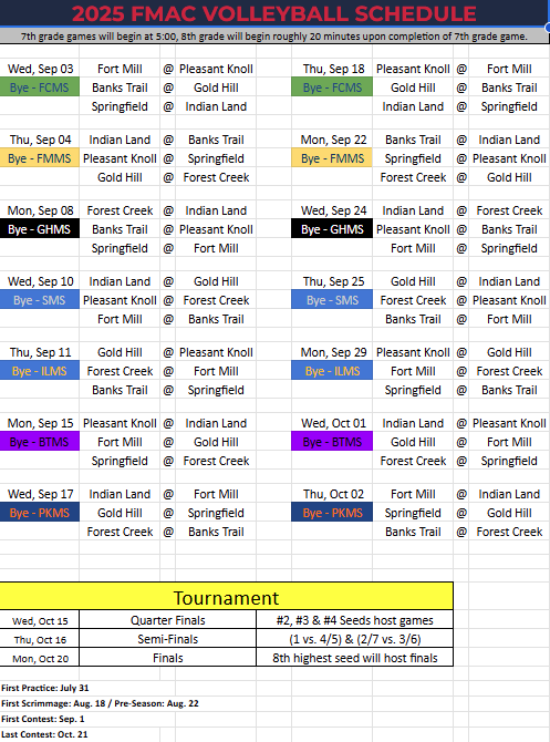 2025 Volleyball Schedule