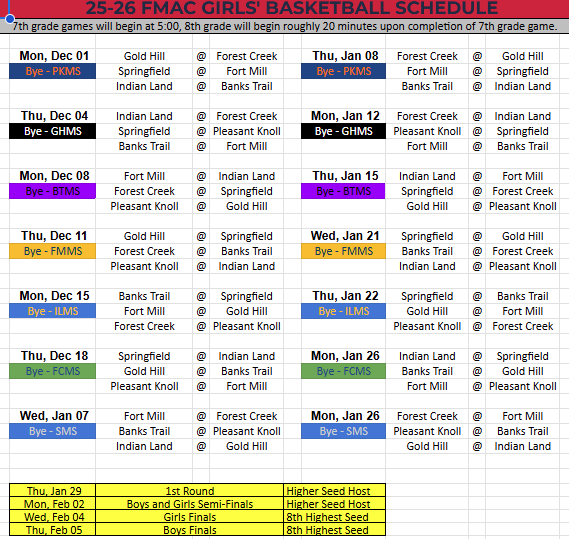 2025-26 Girls Basketball Schedule