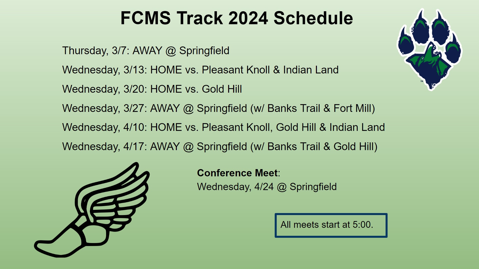 FCMS Track Schedule