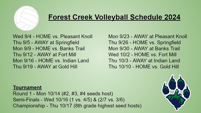 2024 FCMS Volleyball Schedule