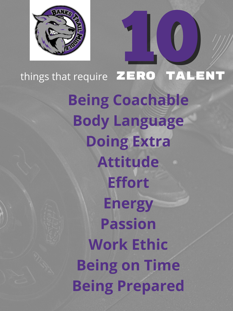 Banks Trail Middle 10 things that require zero talent graphic.