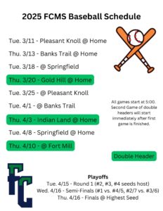 2025 FCMS Baseball Schedule