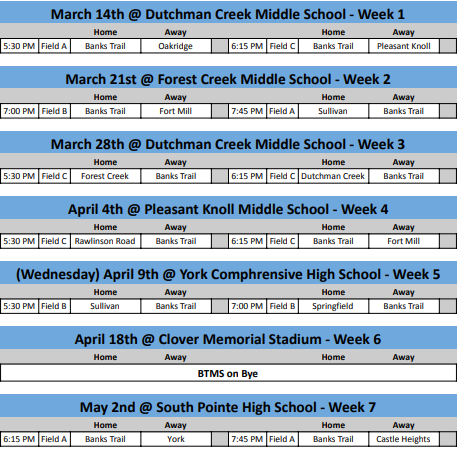 Flag football schedule graphic