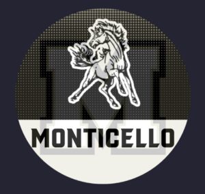 Monticello with graphic Mustang and M background