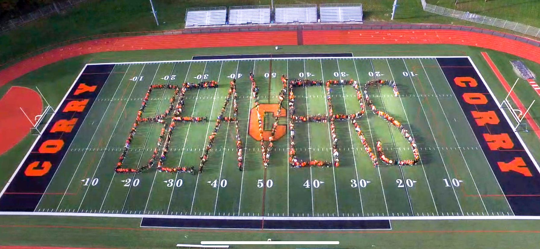 2022 6th-12th Student Body spelling BEAVERS on Sheen Field