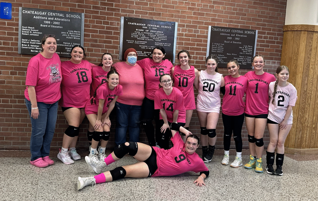 Chateaugay varsity volleyball pink night group photo