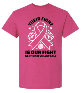 Section X volleyball pink t-shirt for cancer awareness