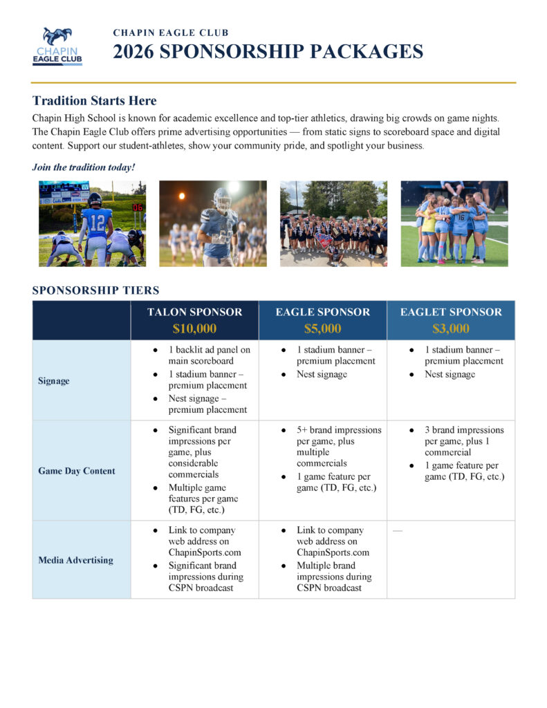 Chapin Eagle Club 2026 Sponsorship Pkgs. (1)