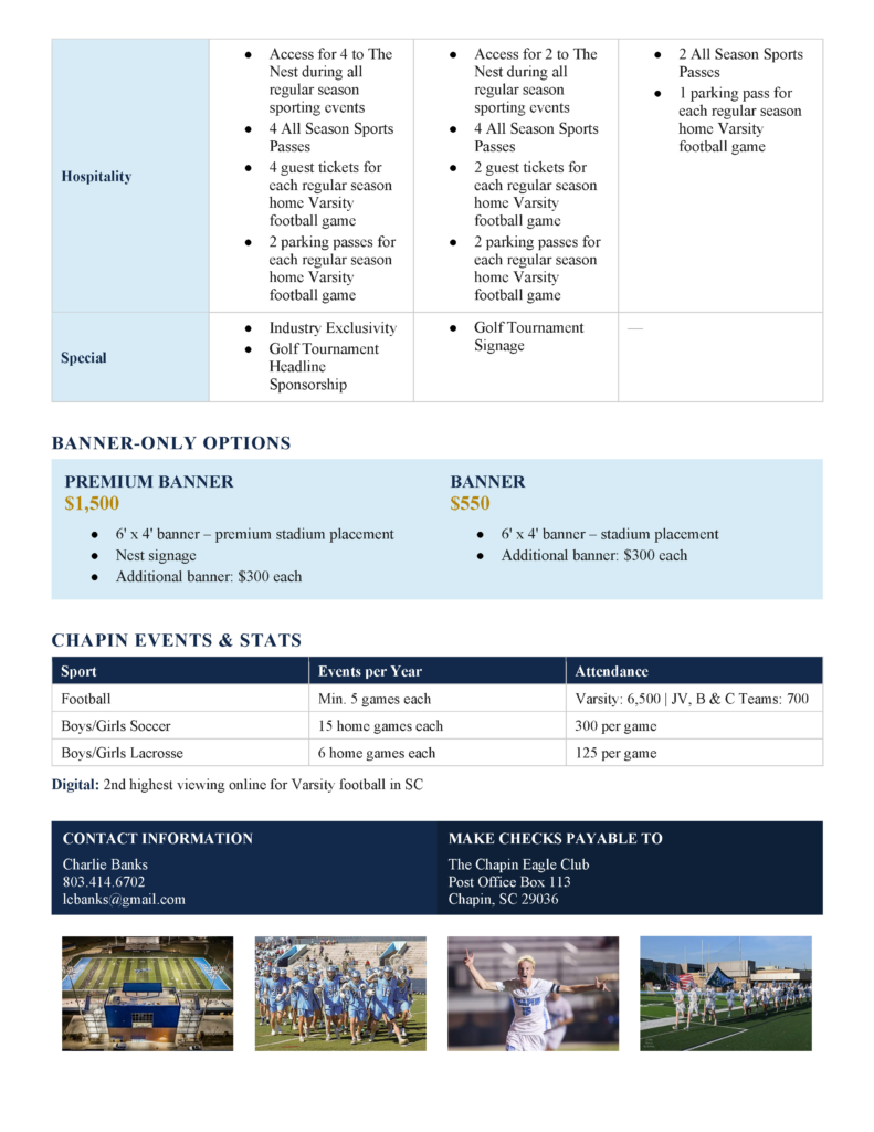 Chapin Eagle Club 2026 Sponsorship Pkgs. (2)