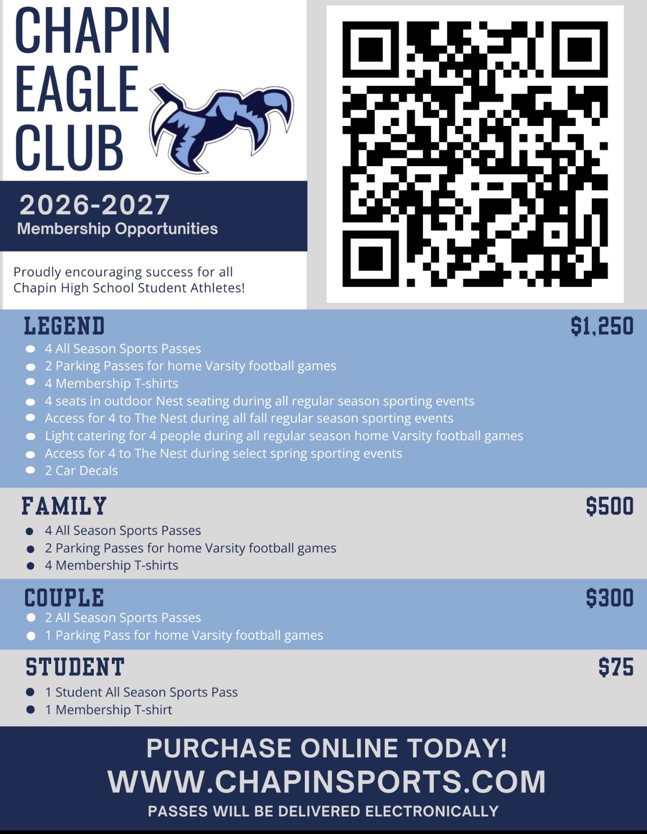 2026-2027 Chapin Eagle Club Membership Pkgs.