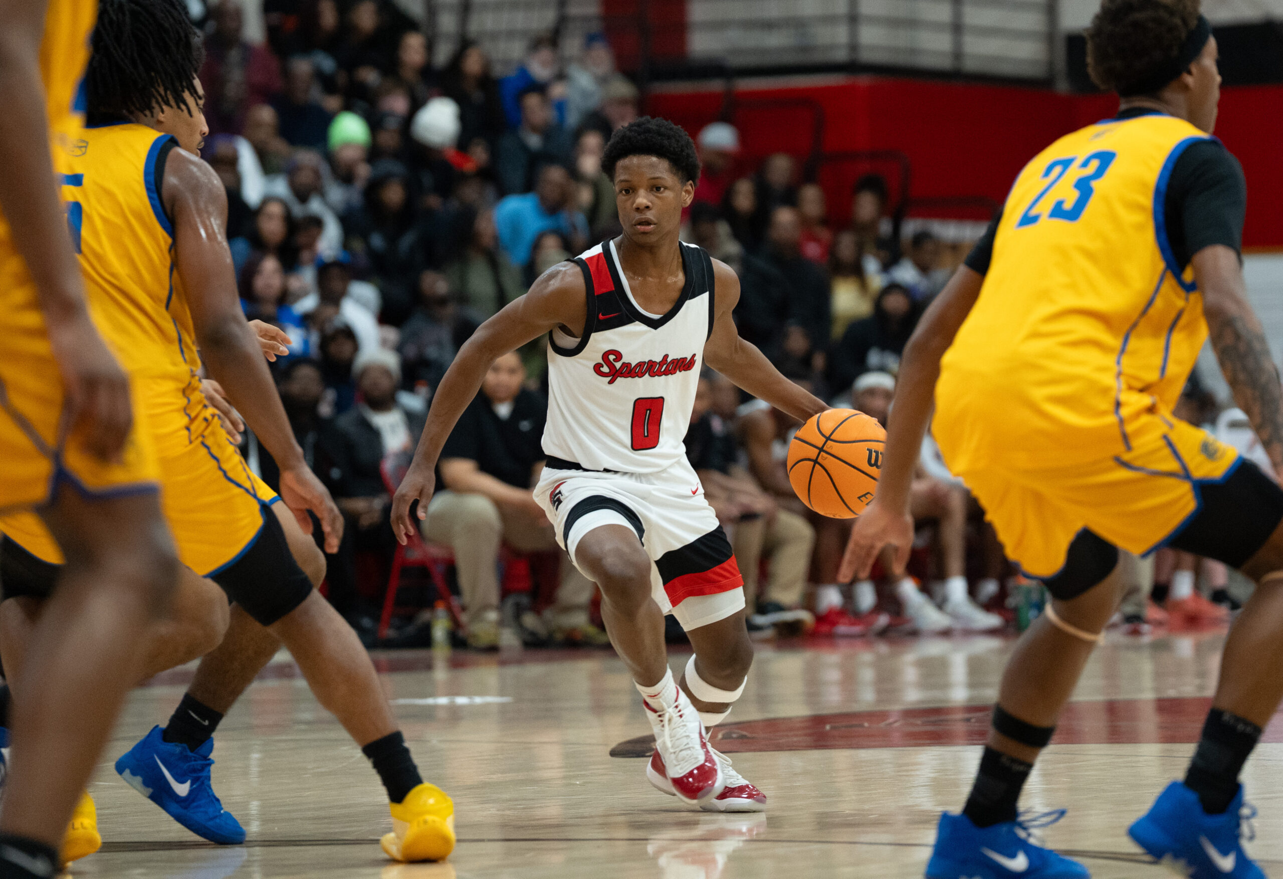 AJ Morman Jr. (0) of Southern Durham. Southern Durham defeated Garner 89-86 in the fourth round of the NCHSAA 7A boys basketball state playoffs on Monday, Mar. 2, 2026 (Photo: Nick Stevens/National Amateur Sports)