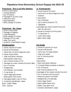 Elementary S.Supply list pre-1st