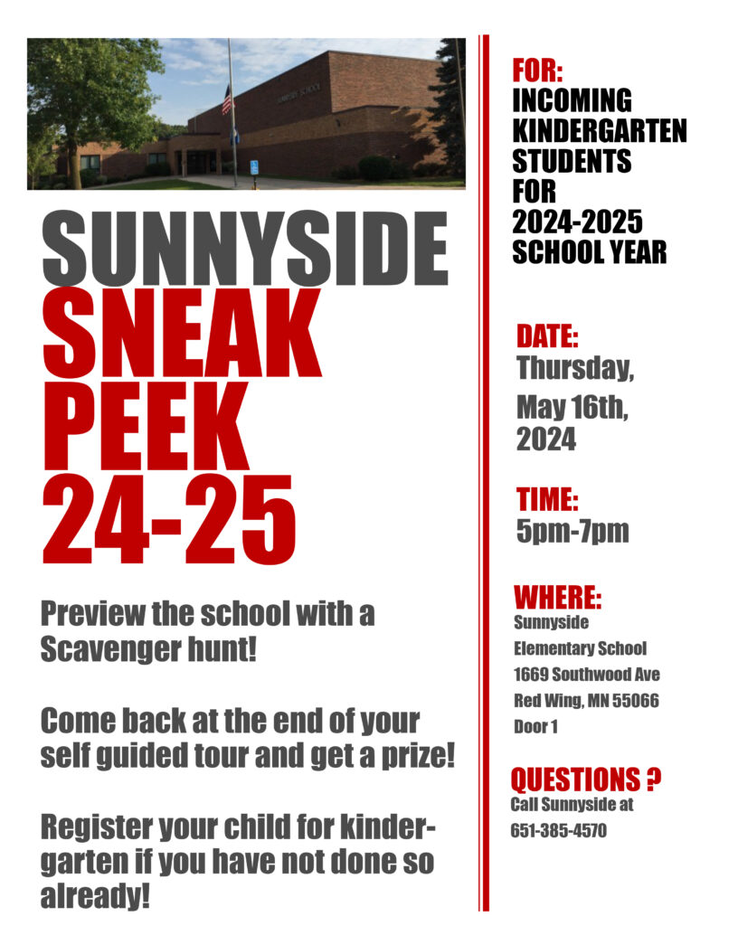Sunnyside invites incoming kindergartners and their families to visit the school 5-7 p.m. Thursday, May 16.