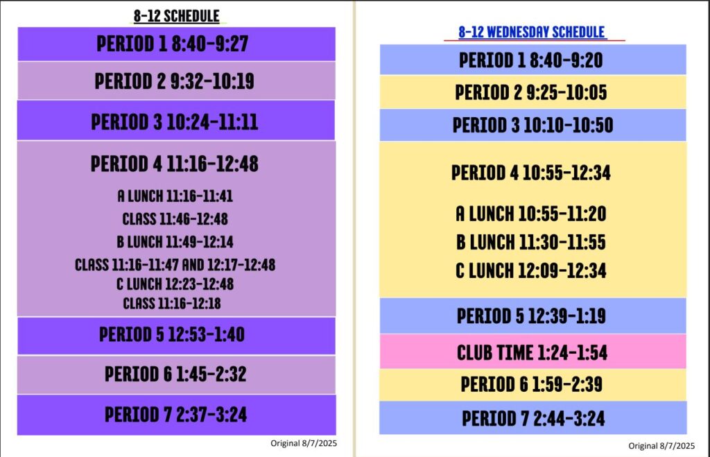 Red Wing class times 2025-2026