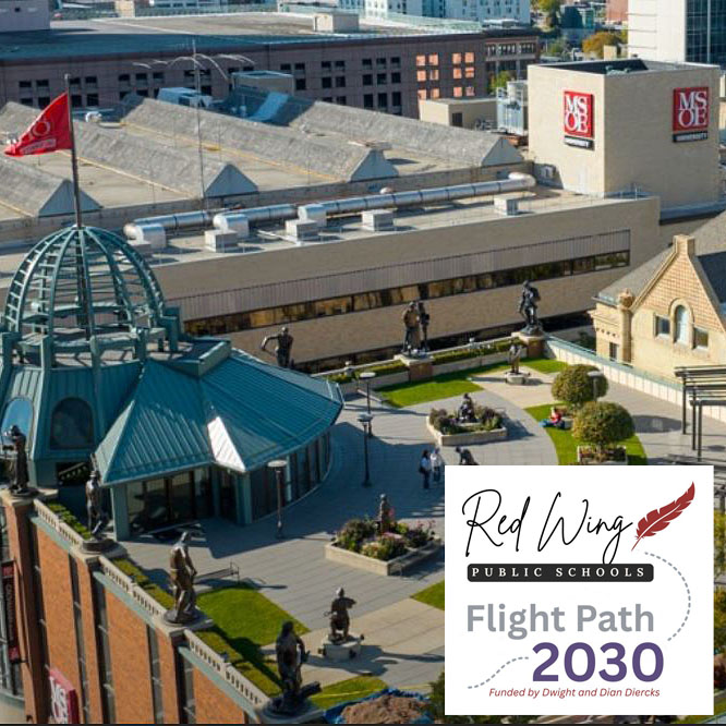 Milwaukee School of Engineering photo with an overlay of the RWPS Flight Path 2030 overlay.