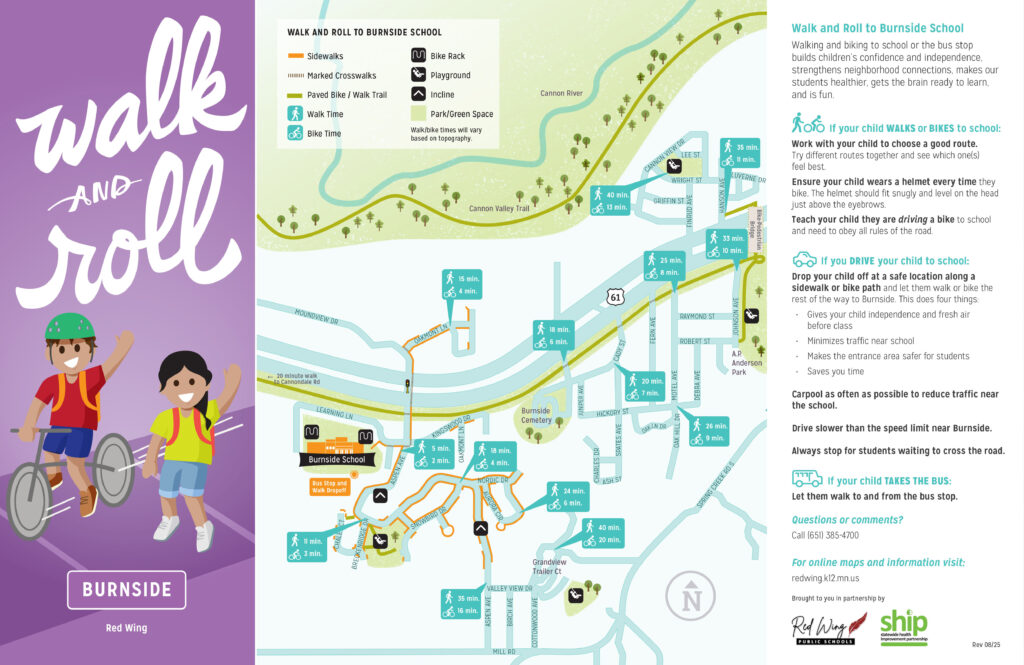 Walk and Roll map to Burnside Elementary School