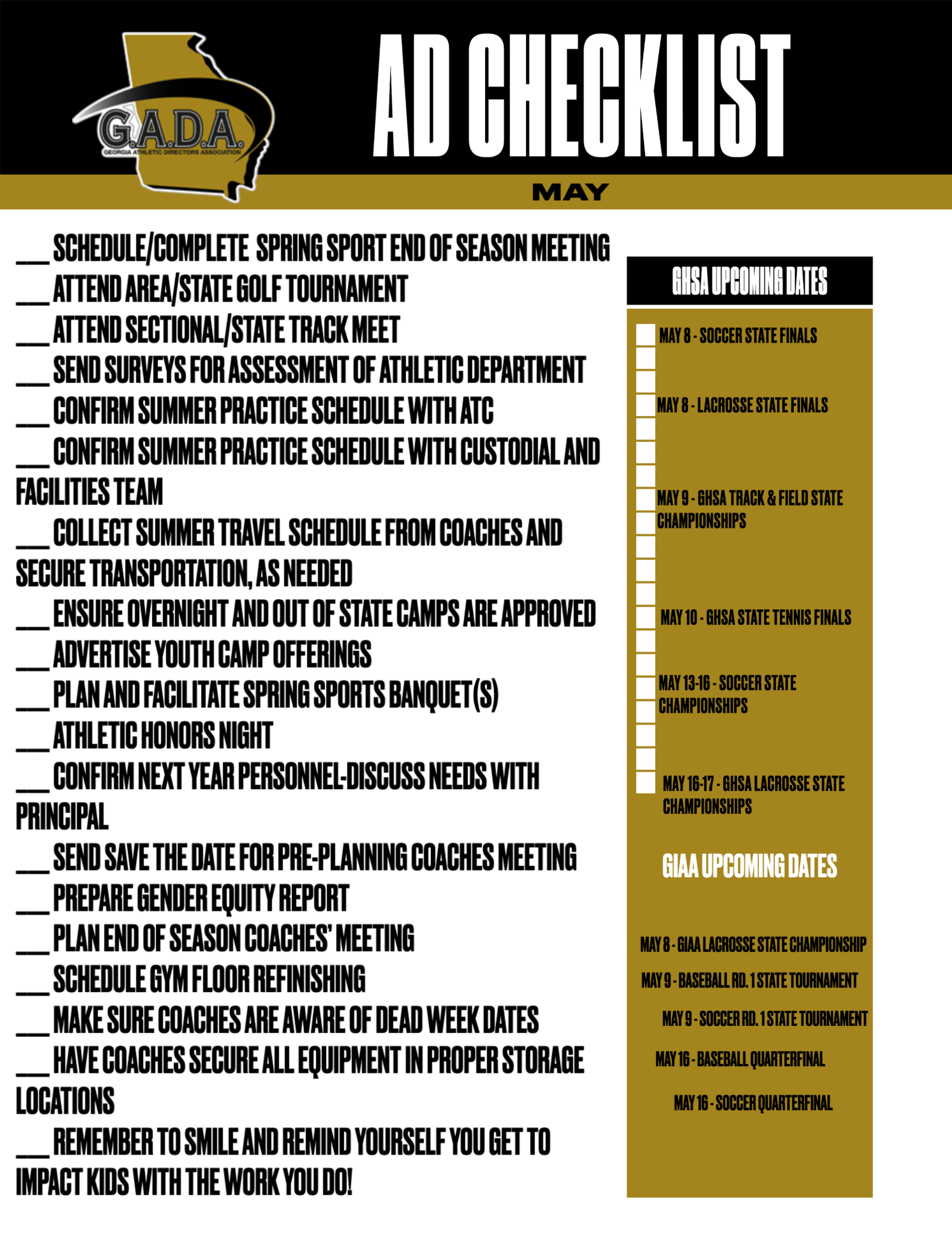 May GADA Athletic Director Checklist | Georgia Athletic Directors ...