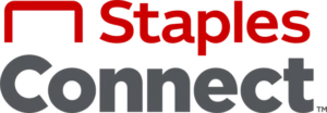 "Staples Connect logo features 'Staples' in bold red text with a staple icon, and 'Connect' in bold gray, set against a black background."